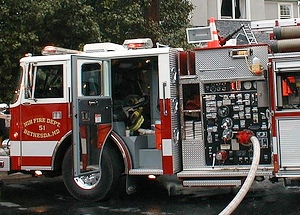 NIH Engine 511 first due at a house fire in Bethesda, Maryland, photo by Michael Laven